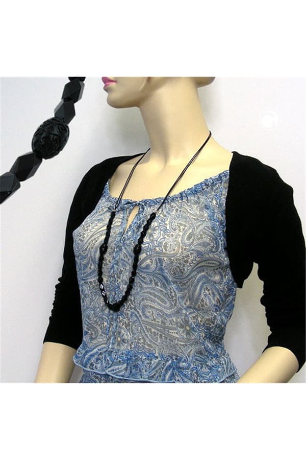Necklace Black Beads Olive Shape Faceted - GL01179