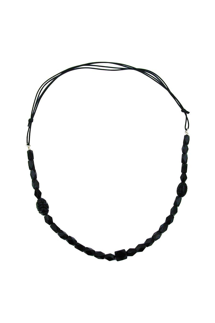NECKLACE BLACK BEADS OLIVE SHAPE FACETED