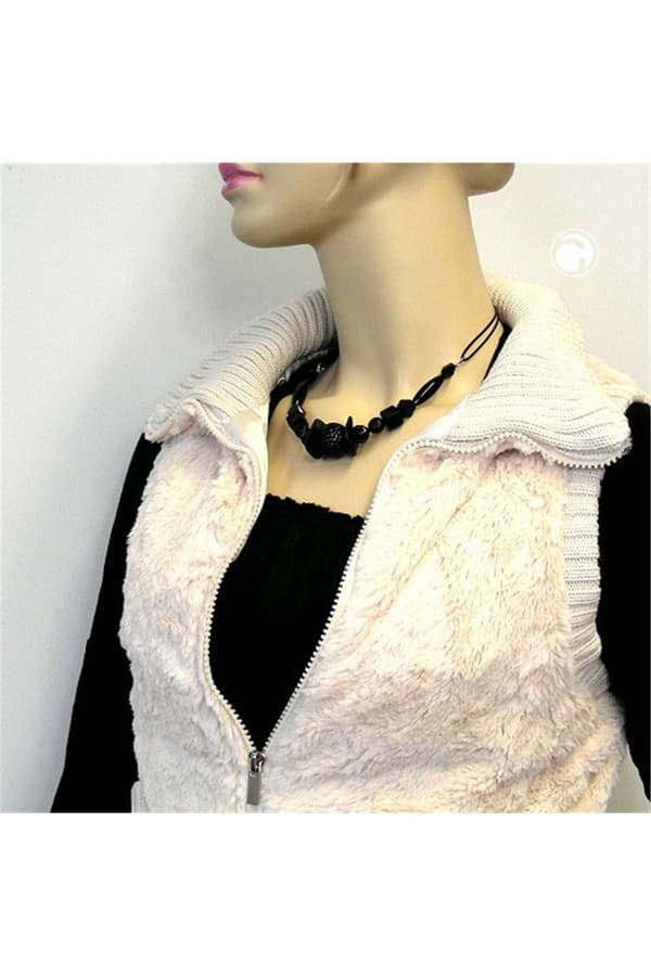 Necklace Different Shaped Black Beads, - GL01116