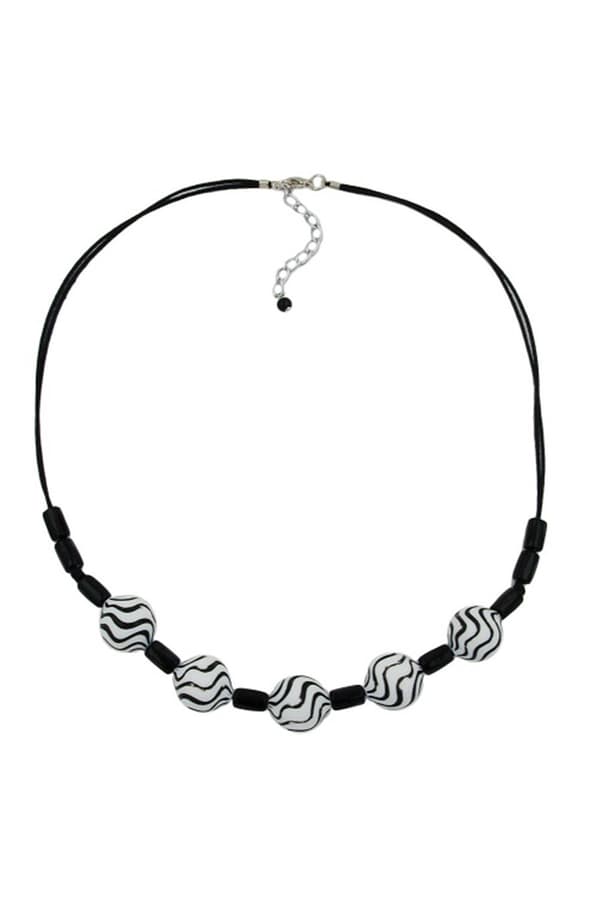 Necklace Wavy Beads Black-White 50cm - GL00552