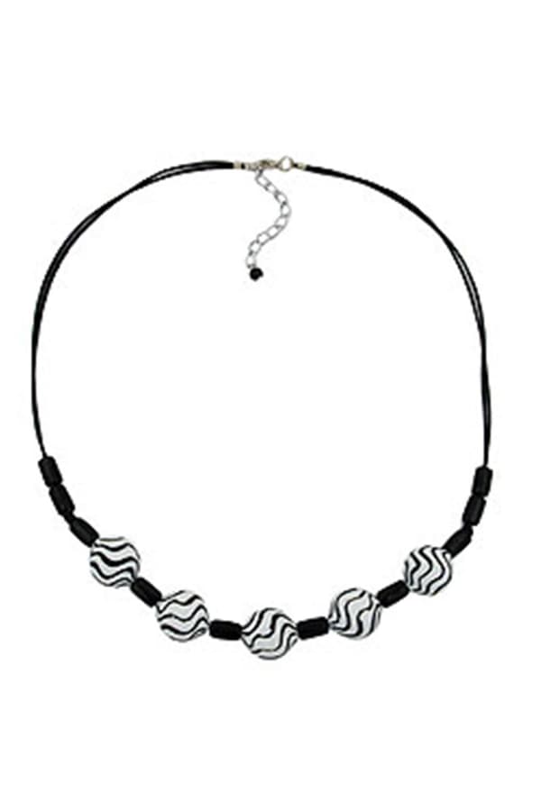 Necklace Wavy Beads Black-White 50cm - GL00552