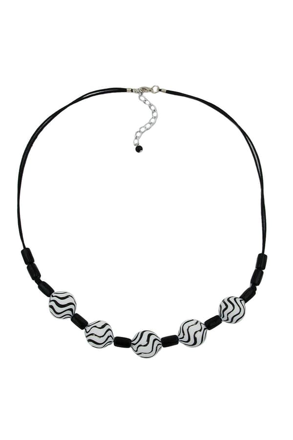 Necklace Wavy Beads Black-White 50cm - GL00552