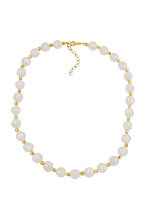 Necklace Beads Silk-White & Gold 80cm - GL05868