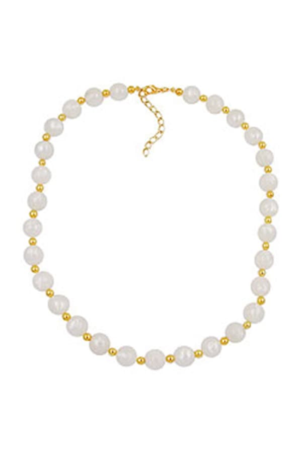 Necklace Beads Silk-White & Gold 80cm - GL05868