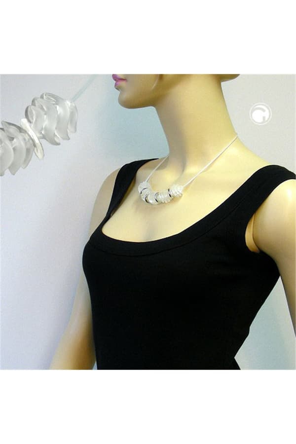 Necklace Spiral Beads White/Matte Finished - GL02837