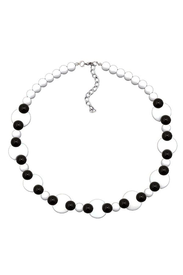 Necklace Various Beads Black And White Shiny - GL01343