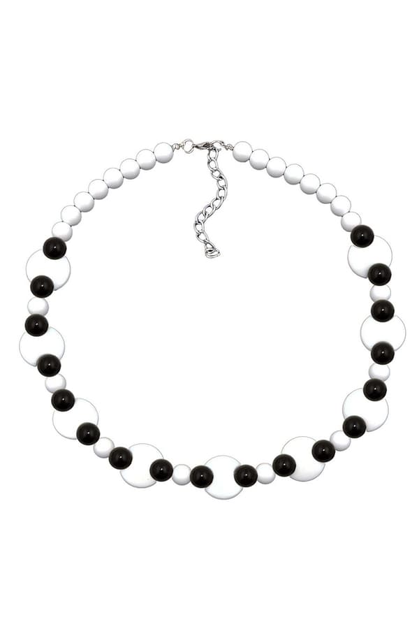 Necklace Various Beads Black And White Shiny - GL01343