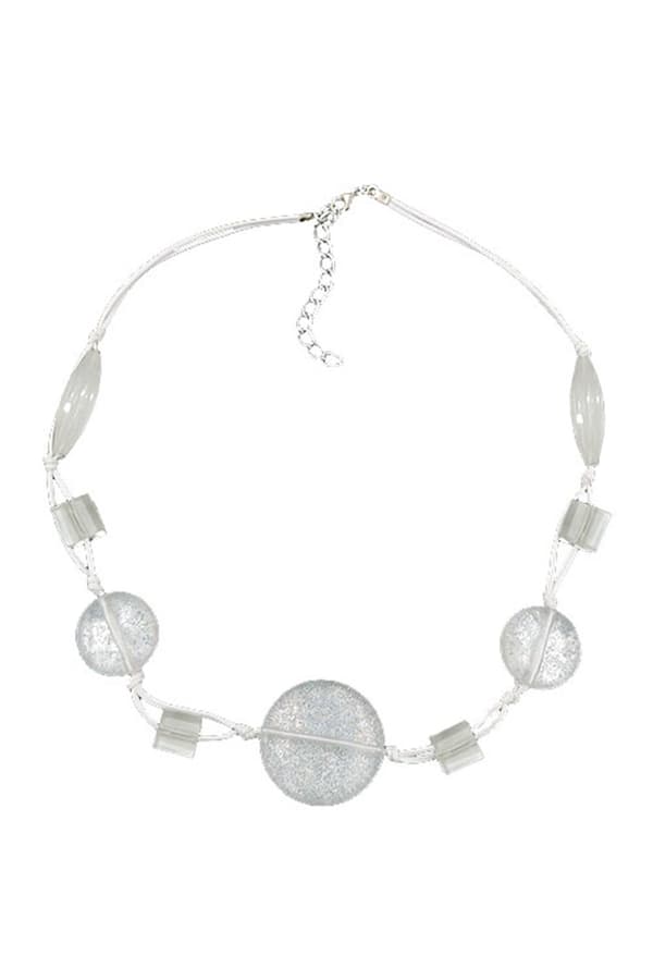Necklace White Transparent Beads Knotted White Cord - GL00861