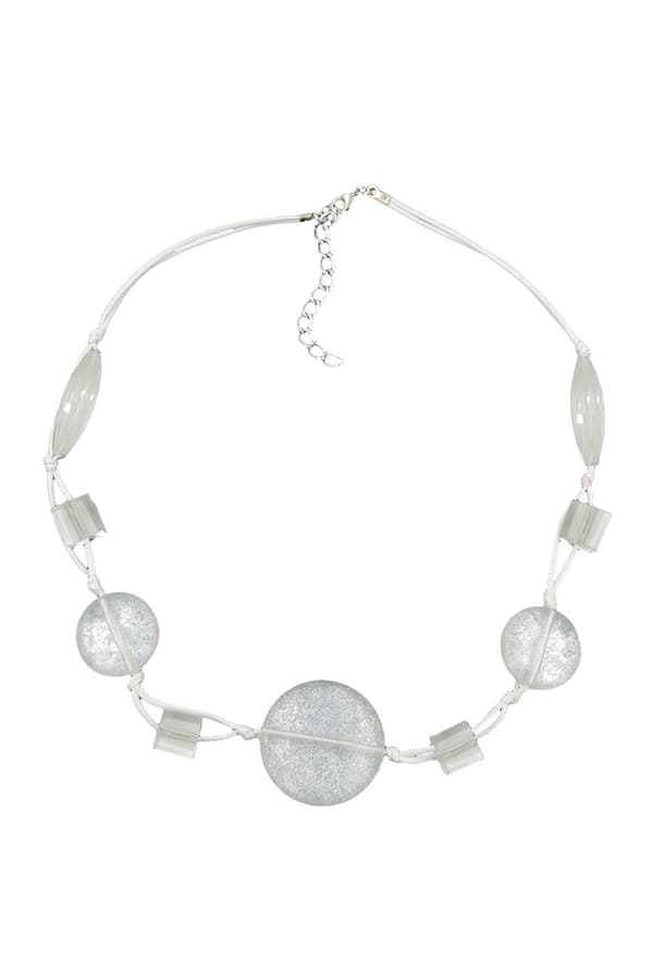 Necklace White Transparent Beads Knotted White Cord - GL00861
