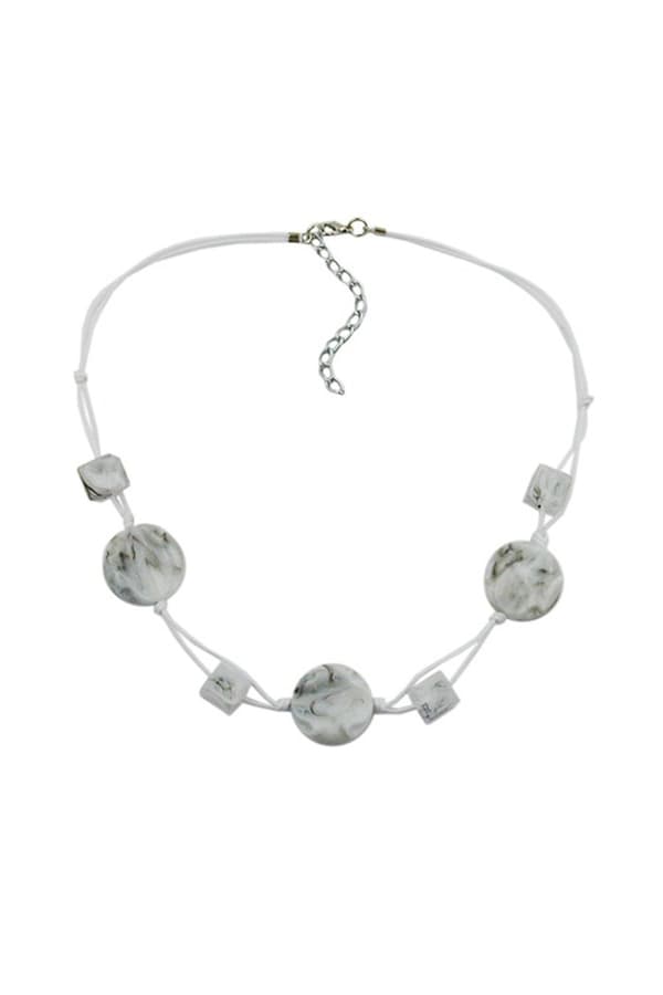 Necklace White Marbled Beads Two-Fold Cord - GL00530