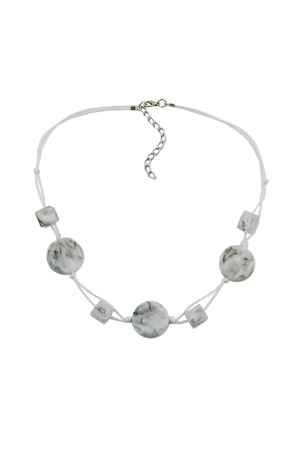 Necklace White Marbled Beads Two-Fold Cord - GL00530