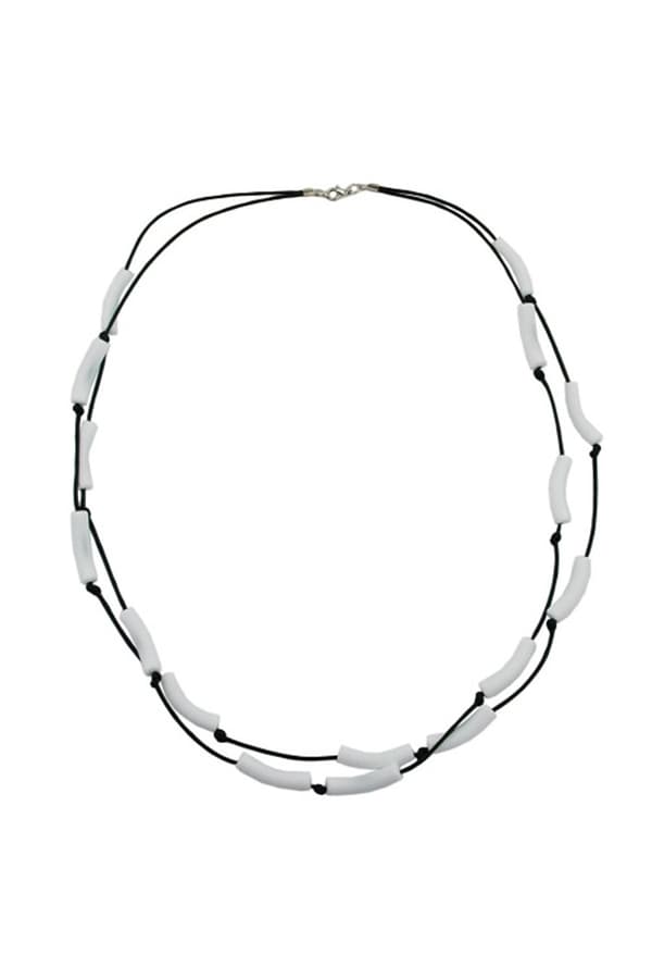 Necklace Tubes White Black Cord - GL00324