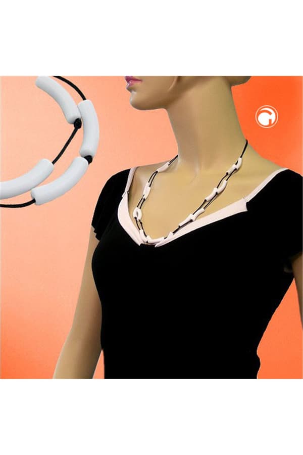 Necklace Tubes White Black Cord - GL00324