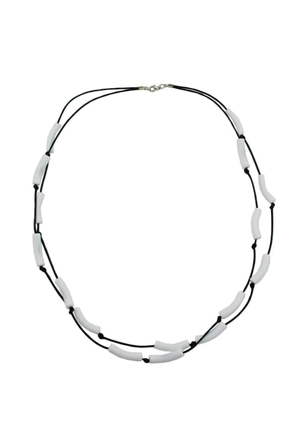 Necklace Tubes White Black Cord - GL00324