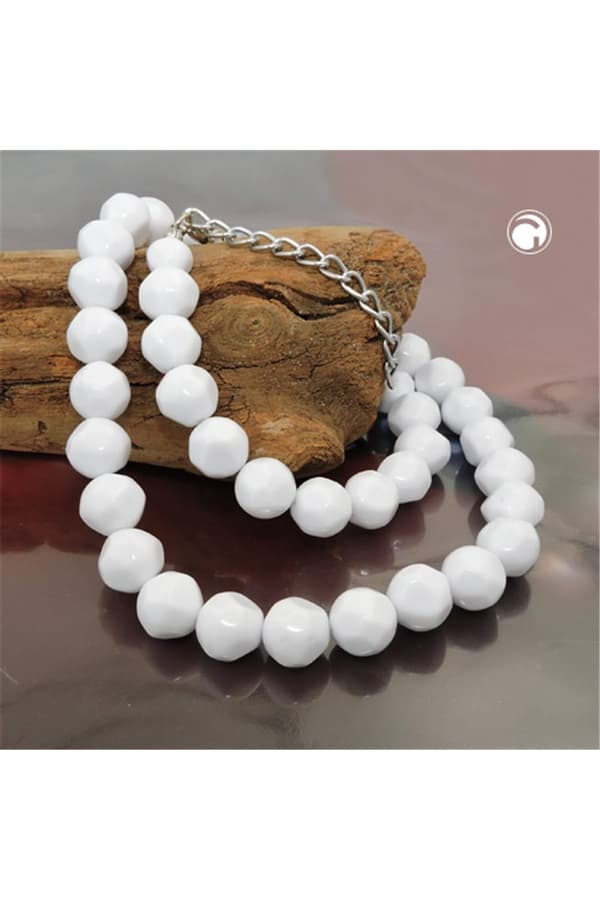 Necklace 10mm Not Quite Round Plastic Beads White Shiny 50cm - GL07901-50
