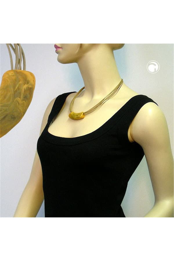 Necklace 54x19mm Pendant Tube Flat Curved Olive Yellow Marbled Matt Plastic 45cm - GL07900