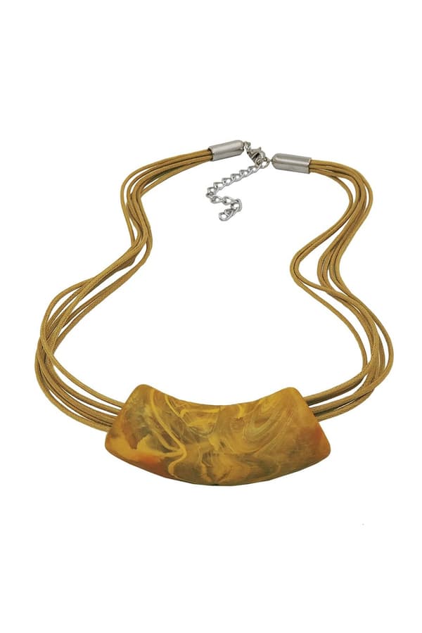Necklace 54x19mm Pendant Tube Flat Curved Olive Yellow Marbled Matt Plastic 45cm - GL07900