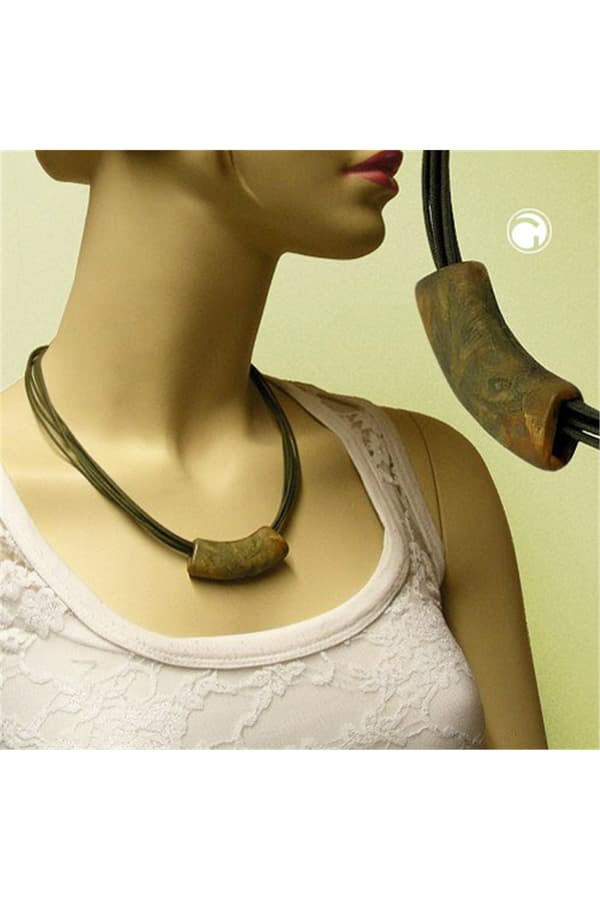 Necklace Tube Flat Curved Green-Olive 50cm - GL07209
