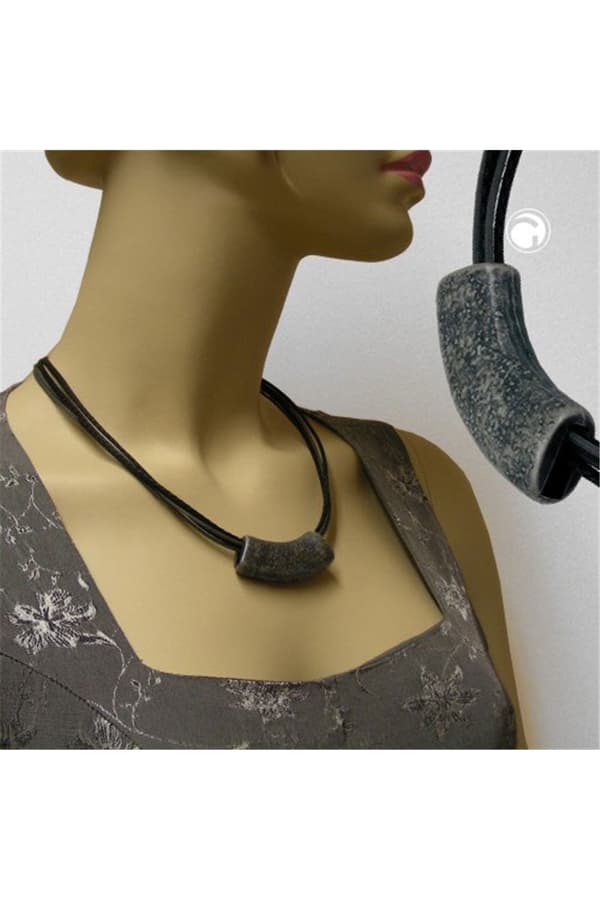 Necklace Tube Flat Curved Silver-Grey 50cm - GL07146