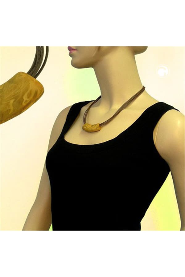 Necklace Tube Flat Curved Yellow-Olive 50cm - GL06844
