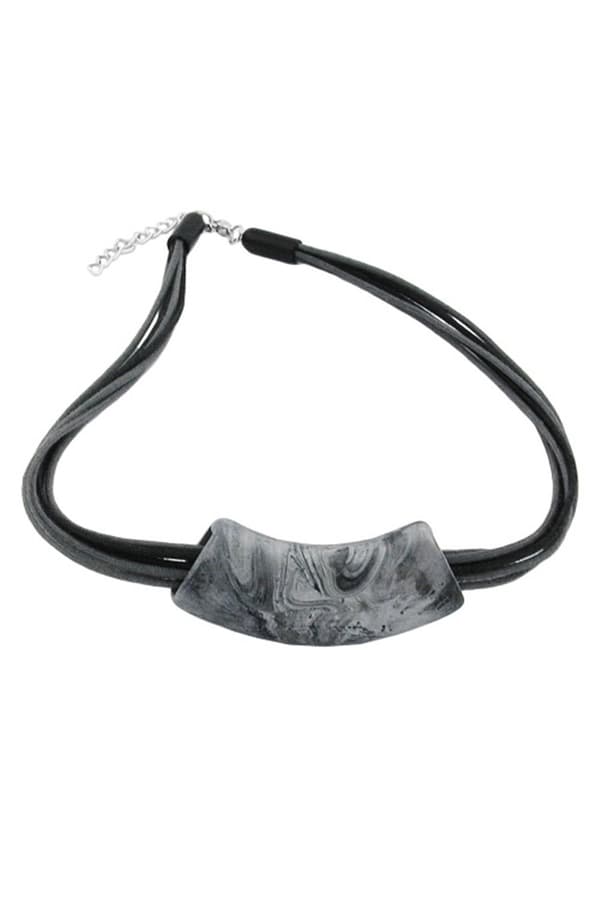 Necklace Tube Flat Silver & Black 50cm - GL04695