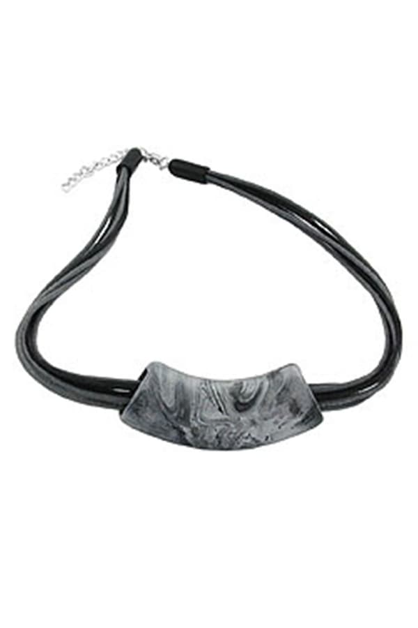 Necklace Tube Flat Silver & Black 50cm - GL04695