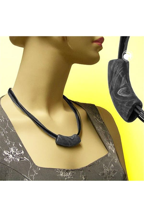 Necklace Tube Flat Silver & Black 50cm - GL04695