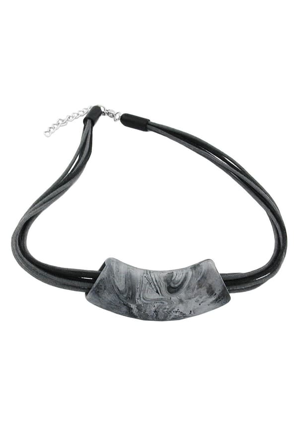 Necklace Tube Flat Silver & Black 50cm - GL04695