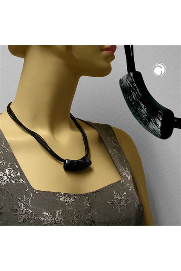 Necklace Tube Flat Black & Silver 50cm - GL04694