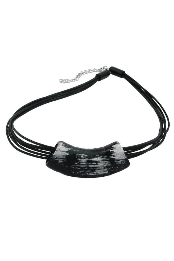 Necklace Tube Flat Black & Silver 50cm - GL04694