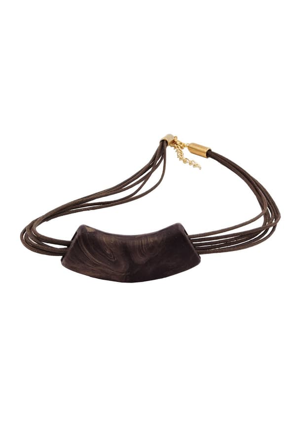 Necklace Tube Flat Curved Dark Brown Marbled - GL04435