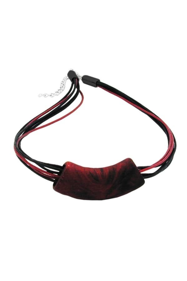 Necklace Tube Flat Curved Red Metallic 50cm - GL04291