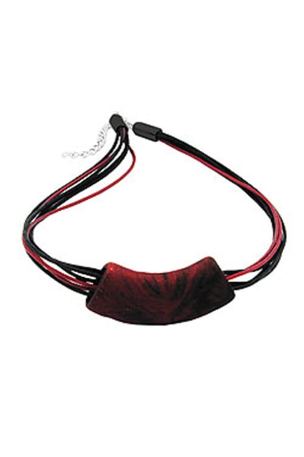 Necklace Tube Flat Curved Red Metallic 50cm - GL04291