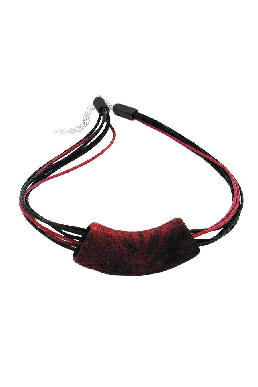 NECKLACE TUBE FLAT CURVED RED METALLIC 50CM