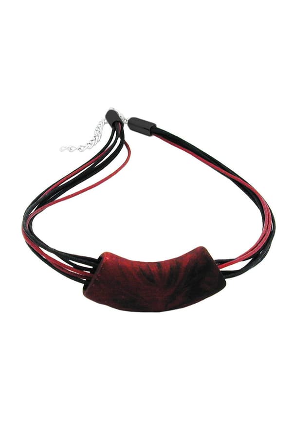 Necklace Tube Flat Curved Red Metallic 50cm - GL04291