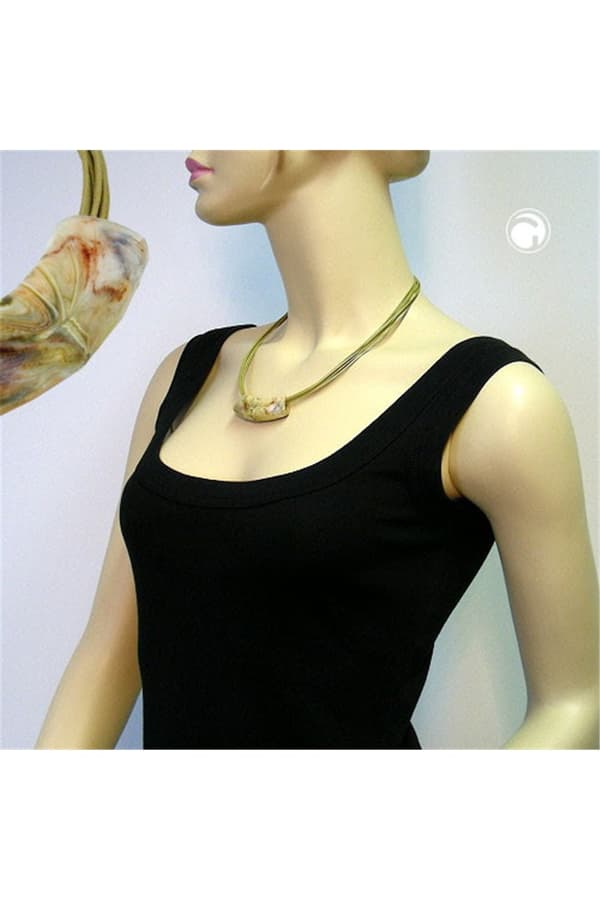 Necklace Tube Flat-Curved White-Olive 50cm - GL02245