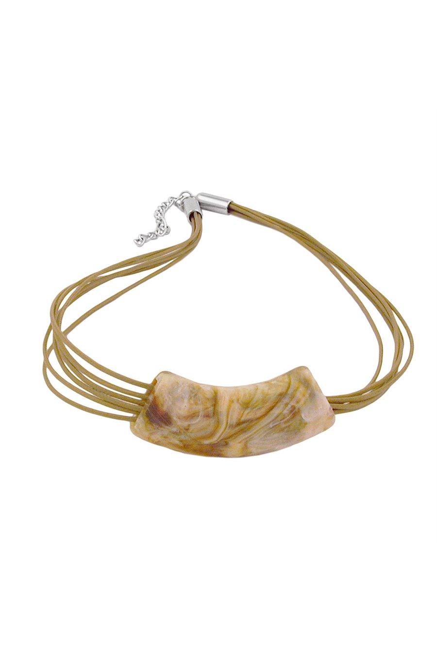 NECKLACE TUBE FLAT-CURVED WHITE-OLIVE 50CM