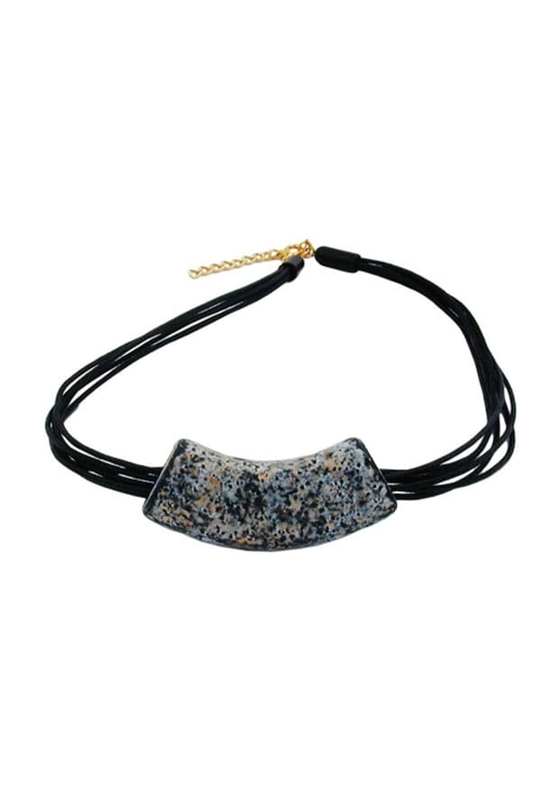 Necklace Tube Flat Curved Granite/Gold Colored Marbled 50cm - GL01465