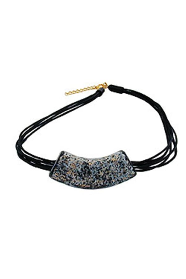 Necklace Tube Flat Curved Granite/Gold Colored Marbled 50cm - GL01465
