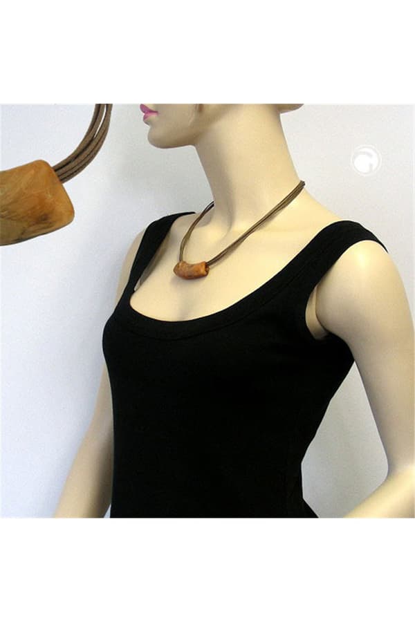 Necklace Flat Tube Pendant Ochre-Light Brown - GL00095