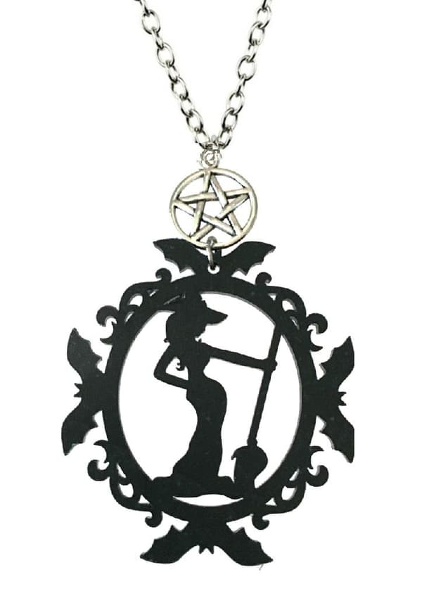 Necklace - Witch - Bats - Pentagram - Acrylic - Black