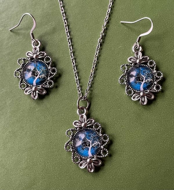 Necklace/Earrings - Glitter - Druzy - Victorian - Green