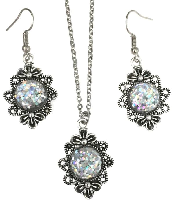 Necklace/Earrings - Glitter - Druzy - Victorian - Green