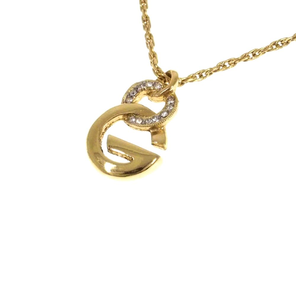 Givenchy G Logo Rhinestone Pendant Necklace Gold