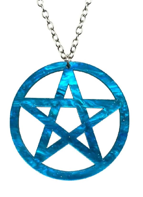 Necklace - Pentagram - Oversize - Acrylic - Blue/Marble