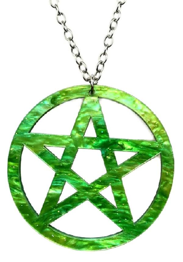 Halsband Pentagram Galax Grön OVERSIZE Wicca Pagan Marmor