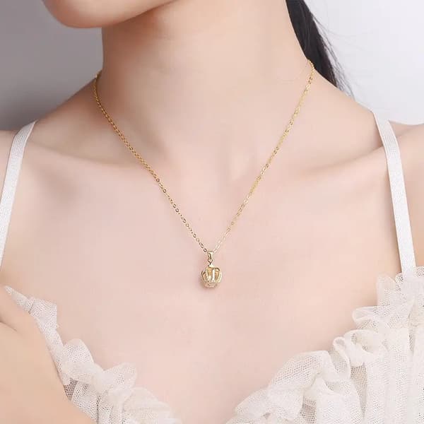 Gold plated necklace necklace with royal crown diamonds gift