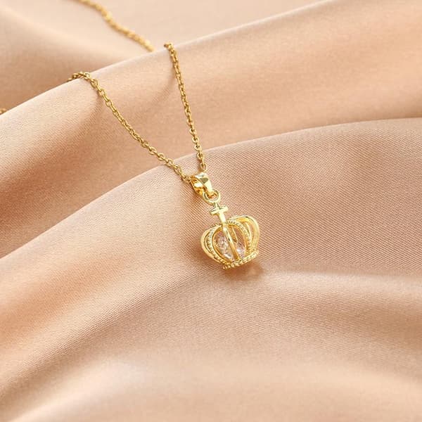 Gold plated necklace necklace with royal crown diamonds gift
