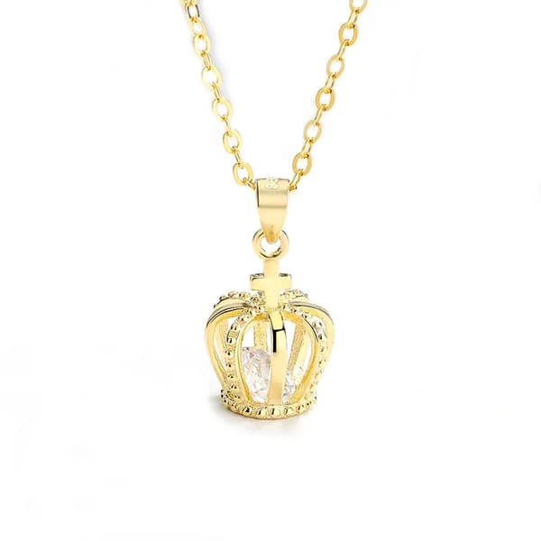 Gold plated necklace necklace with royal crown diamonds gift