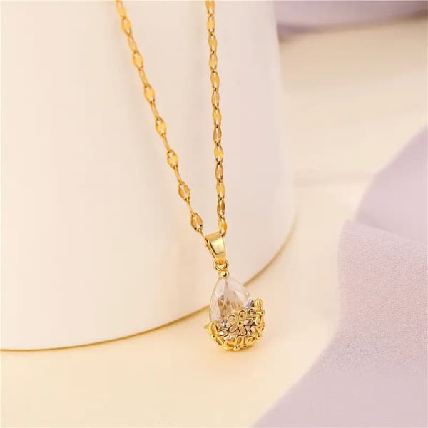 Guldpläterat halsband kedja med diamanter droppe gåva